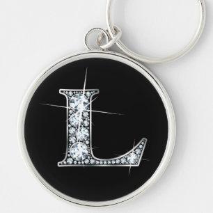 ’L’-nyckelkedjan Faux-Diamond Bling Rund Silverfärgad Nyckelring
