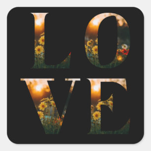L O V E kärlek block brev monogram blommigt sunse Fyrkantigt Klistermärke
