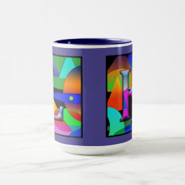 L och K monogram kaffe mugg i prizmatiskt alfabet