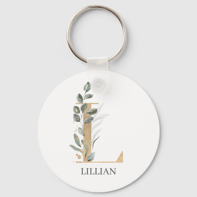 L Personlig för Monogram-Blommigt Nyckelring (Framsida)