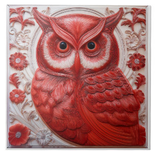 L röd falsk relief Art Nouveau uggla Kakelplatta