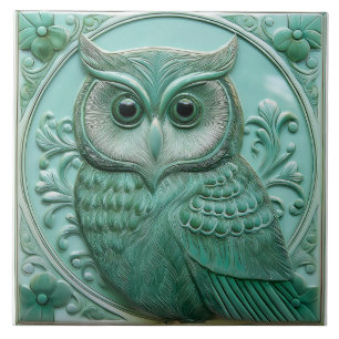 L Salviagrön falsk relief Art Nouveau-Uggla Kakelplatta