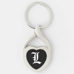 L-svart Hjärtnyckelring Twisted Heart Silverfärgad Nyckelring