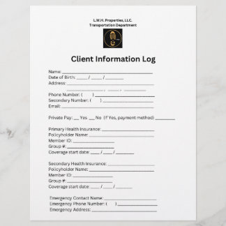 L.W.H. Egendom, LLC. Klientinformationslogg Reklamblad