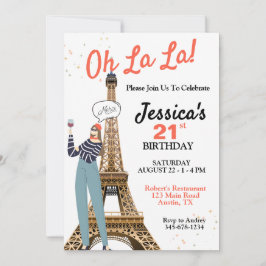 La any age Paris Theme Birthday Inbjudningar