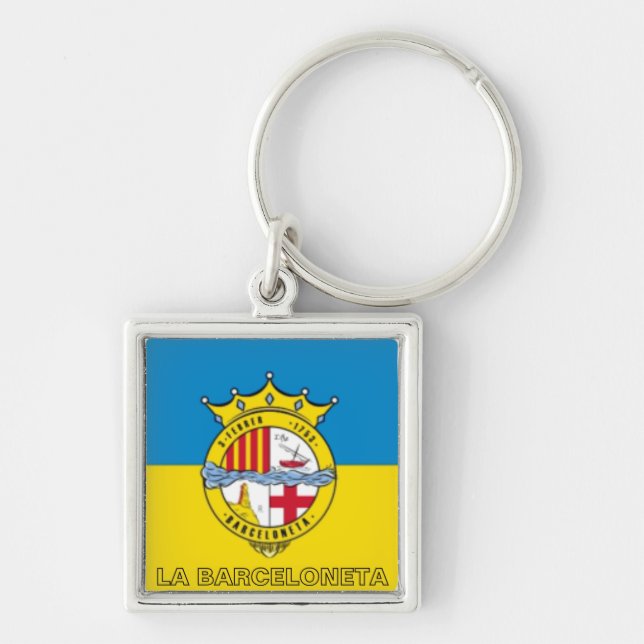 La Barceloneta (flagga, stadsdel i Barcelona Fyrkantig Silverfärgad Nyckelring (Framsidan)