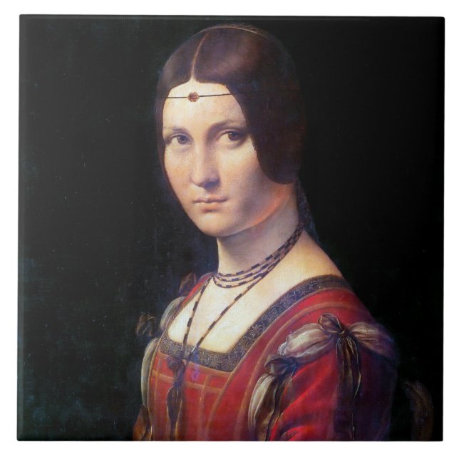 La Belle Ferronniere, Leonardo da Vinci Kakelplatta (Framsidan)