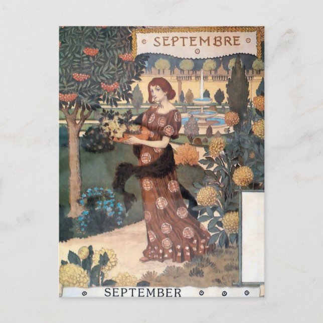 La Belle Jardiniere - Septembre - Eugène Grasset Vykort (Framsida)