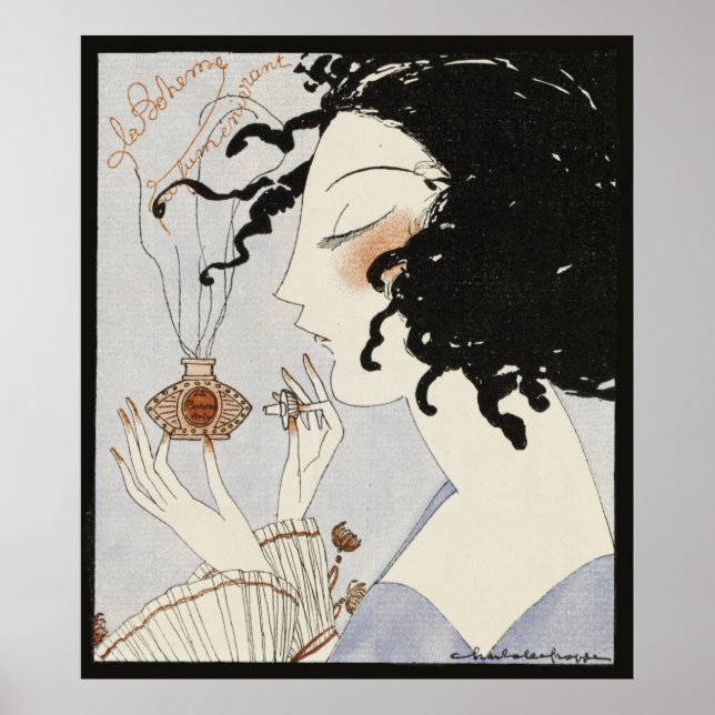 LA BOHEME,DAM MED PARFYM FLASKA ART DECO BEAUTY POSTER (Framsidan)