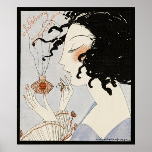 LA BOHEME,DAM MED PARFYM FLASKA ART DECO BEAUTY POSTER