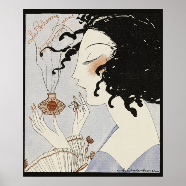 LA BOHEME,DAM MED PARFYMFLASKA ART DECO SKÖNhet Poster (Framsidan)