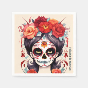 La Calavera Catarina en Flores Rojas 🌹 Pappersservett