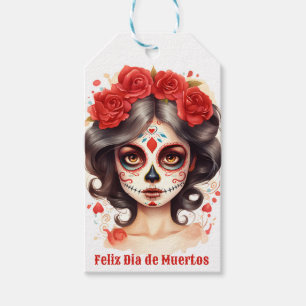 La Calavera Catarina 💀 en Flores Rojas 🌹 Presentetikett