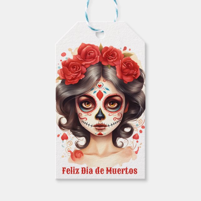 La Calavera Catarina 💀 en Flores Rojas 🌹 Presentetikett (Framsidan)