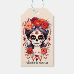 La Calavera Catarina en Flores Rojas 🌹 Presentetikett
