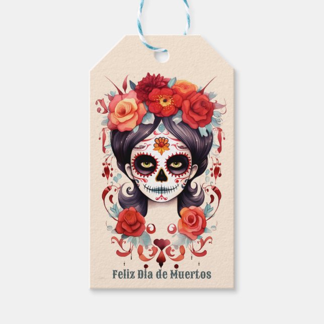 La Calavera Catarina en Flores Rojas 🌹 Presentetikett (Framsidan)