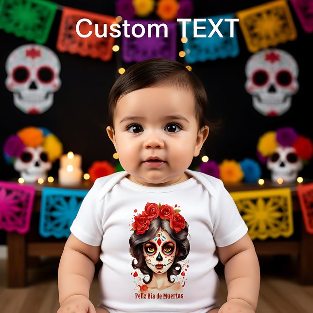 La Calavera Catarina💀 i Röda Blommor T Shirt (La Calavera Catarina💀 en Flores Rojas 🌹 Baby Bodysuit)