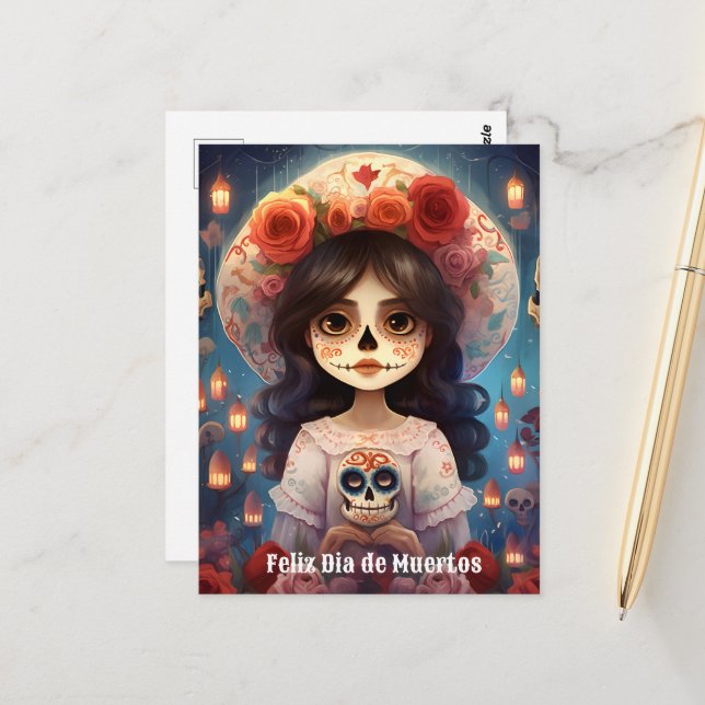 🌹 La Calavera Catrina: Blommar av 🌹 Vykort (Fram/Back In Situ)