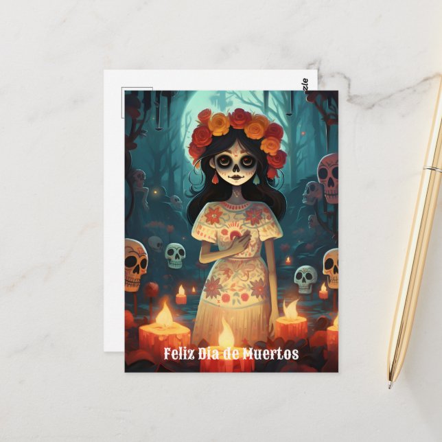 🌹 La Calavera Catrina: Blommar av 🌹 Vykort (Fram/Back In Situ)