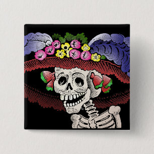 La Calavera Catrina i färg Knapp
