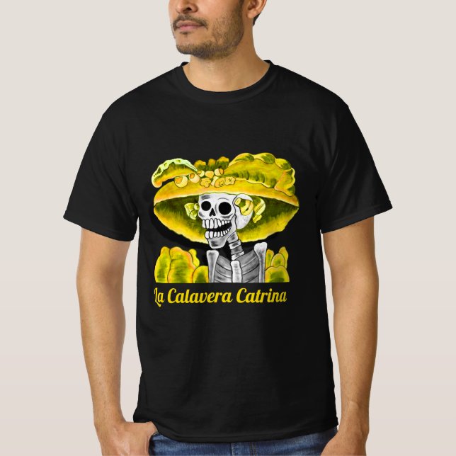 La Calavera Catrina i Gult Bonnet T Shirt (Framsida)