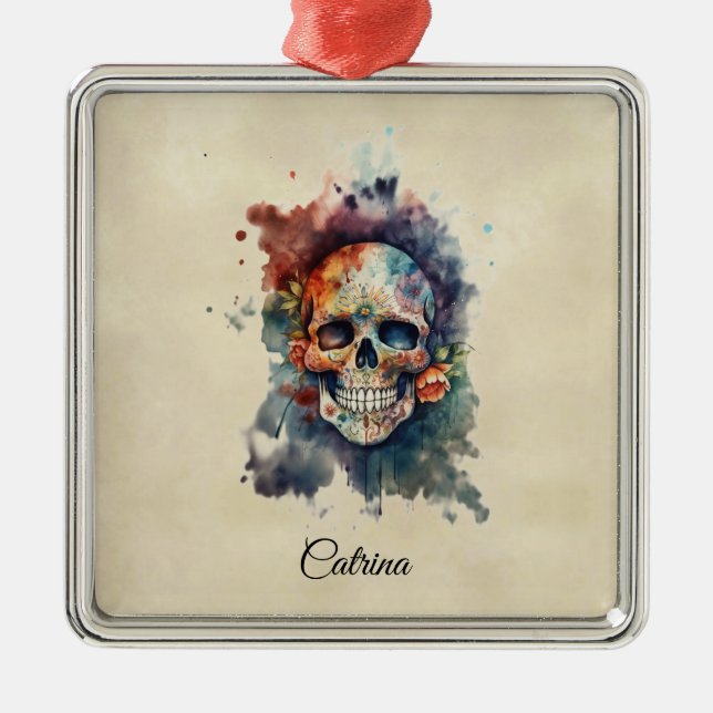 La Calavera Hermosa, anpassningsbar Julgransprydnad Metall (Framsidan)