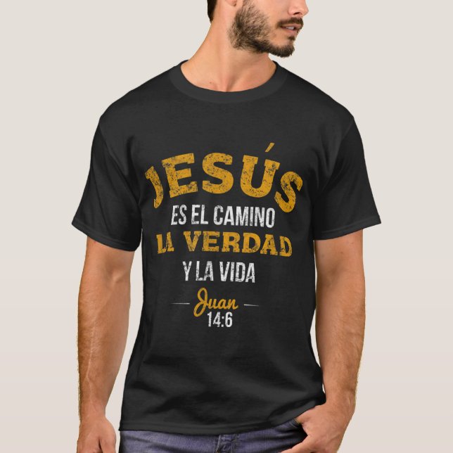 La Camisa de Jesus en Espanol Christian Spain T Shirt (Framsida)