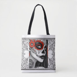 La Catrina Black, White & Red Día de los Muertos Tygkasse