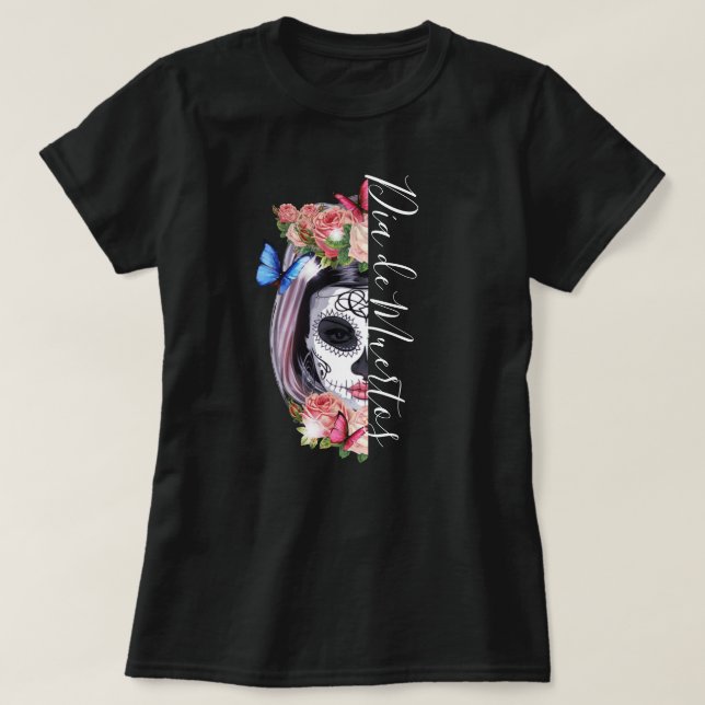 La Catrina Day of the dead Blommigt Skull T Shirt (Design framsida)