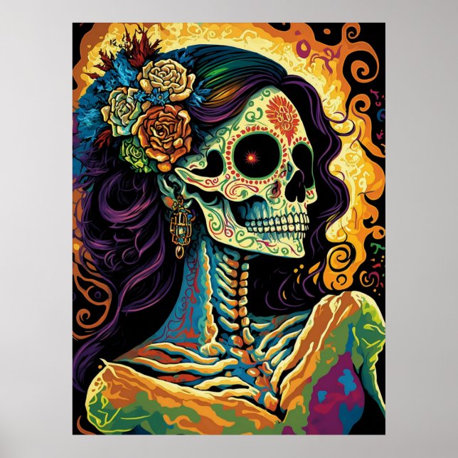 La Catrina Day of the dead Mexican Skeleton Art Poster (Framsidan)