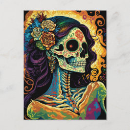 La Catrina Day of the dead Mexican Skeleton Art Vykort