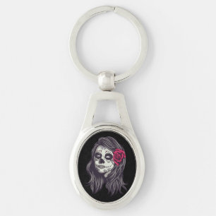 La Catrina - Dia de Los Muertos Ovalt Silverfärgad Nyckelring