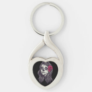 La Catrina - Dia de Los Muertos Twisted Heart Silverfärgad Nyckelring