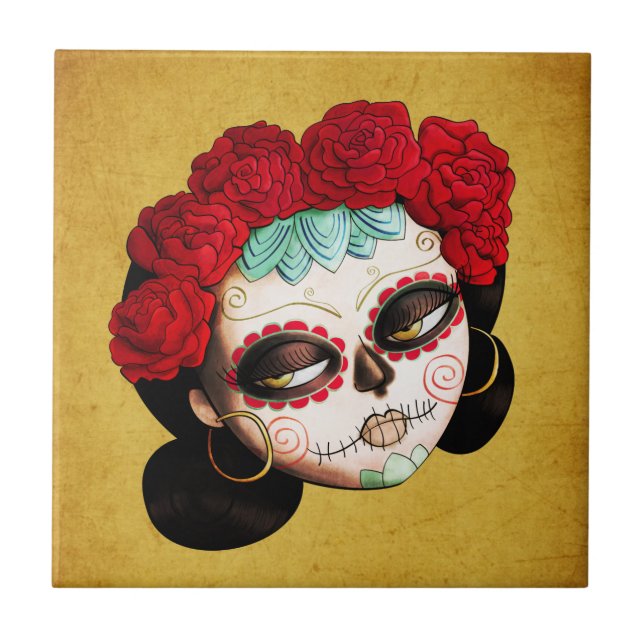 La Catrina - Diameter de Los Muertos Flicka Kakelplatta (Framsidan)