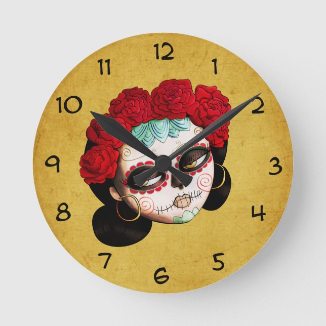 La Catrina - Diameter de Los Muertos Flicka Rund Klocka (Framsida)