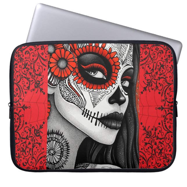 La Catrina Gothic Art - Black, White & Red Laptop Fodral (Framsidan)