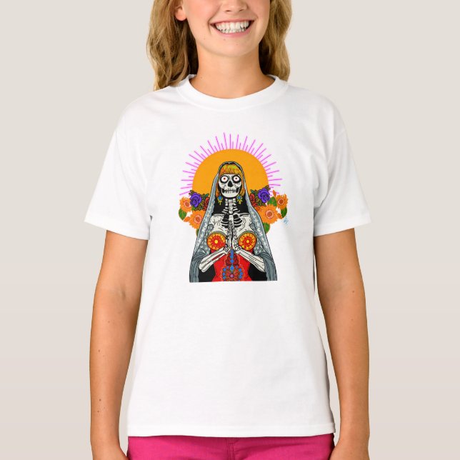 La Catrina i en modern, färgfull Stil T Shirt (Framsida)