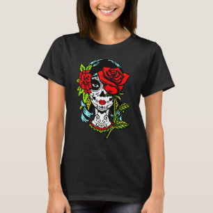 La Catrina Santa Muerte Ros Socker Skalle Calavera T Shirt