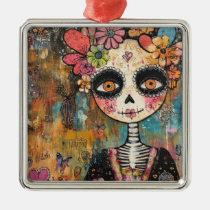 La Catrina Skelett Med Blomkrona Julgransprydnad Metall