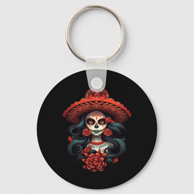 La Catrina Socker Skalle Dag För Myndighet Död Nyckelring (Framsida)