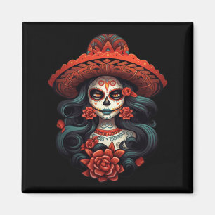 La Catrina Socker Skalle Dag För Regeringsbyrå Magnet