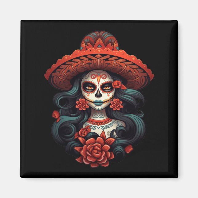 La Catrina Socker Skalle Dag För Regeringsbyrå Magnet (Framsidan)