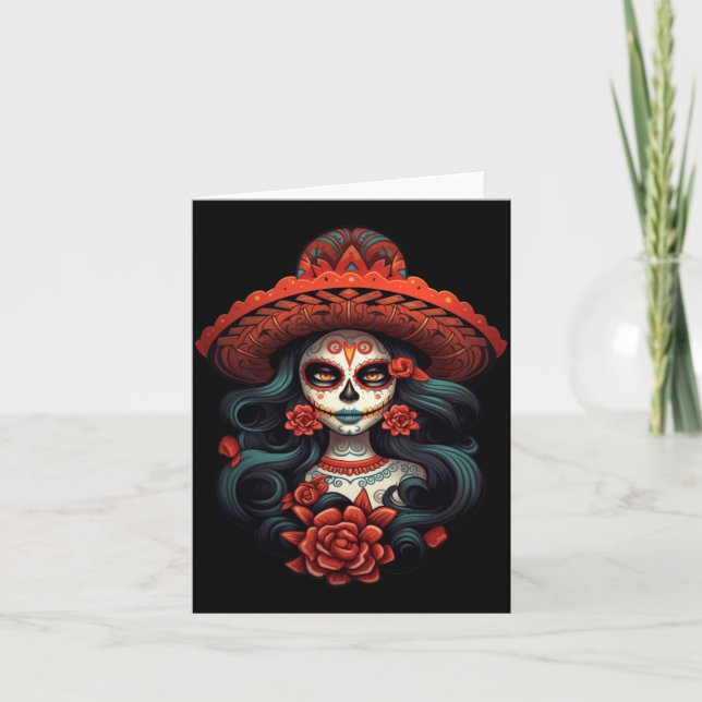 La Catrina Socker Skalle Dag För Regeringsbyrån Kort (Framsida)
