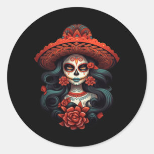 La Catrina Socker Skalle Dag För Regeringsbyrån Runt Klistermärke