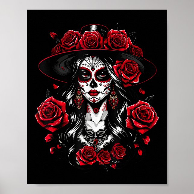La Catrina Women Dia De Los Muertos Latina Cinco D Poster (Framsidan)
