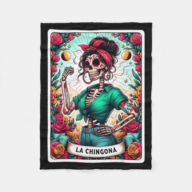 La Chingona Tarotkort Dag för de döda Dia De Los  Fleecefilt (Framsidan)