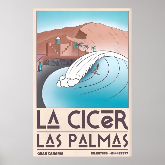 La Cicer Surfing Print Retro Beach Scene (Las Poster (Framsidan)