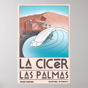 La Cicer Surfing Print Retro Strandscen (Las Poster