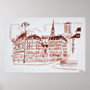 La Cite och Notre Dame de Paris Paris, Frankrike Poster
