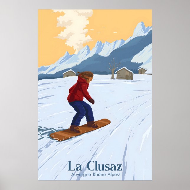 La Clusaz Snowboard Reseskylt Poster (Framsidan)